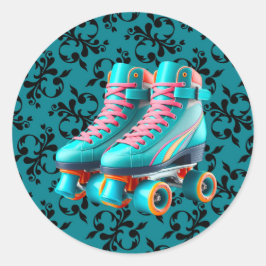 Blauwgroen Neon Rollerskate verjaardagsfeestje Ronde Sticker