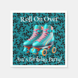 Blauwgroen Neon Rollerskate verjaardagsfeestje Servet