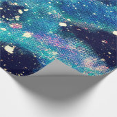 Blauwgroen nevel en sterren cadeaupapier (Hoek)