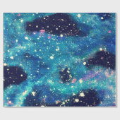 Blauwgroen nevel en sterren cadeaupapier (Vlak)