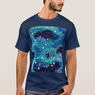 Blauwgroen nevel en sterren t-shirt