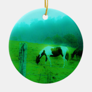 Blauwgroen nevel Reto gekleurde verf pony Paard Keramisch Ornament