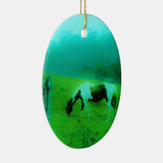 Blauwgroen nevel Reto gekleurde verf pony Paard Keramisch Ornament (Rechts)