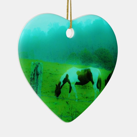 Blauwgroen nevel Reto gekleurde verf pony Paard Keramisch Ornament (Rechts)