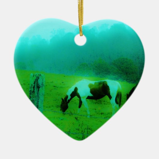 Blauwgroen nevel Reto gekleurde verf pony Paard Keramisch Ornament (Voorkant)