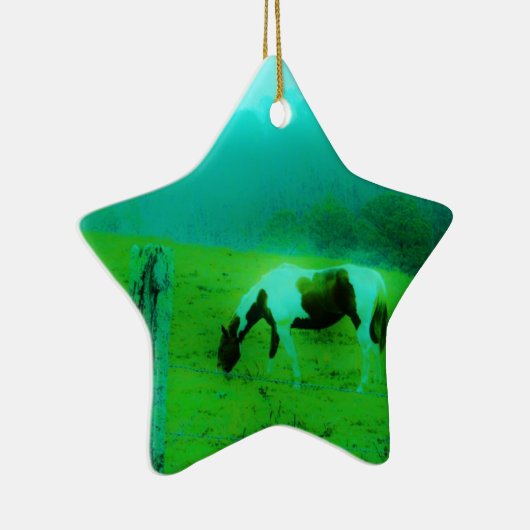 Blauwgroen nevel Reto gekleurde verf pony Paard Keramisch Ornament (Rechts)