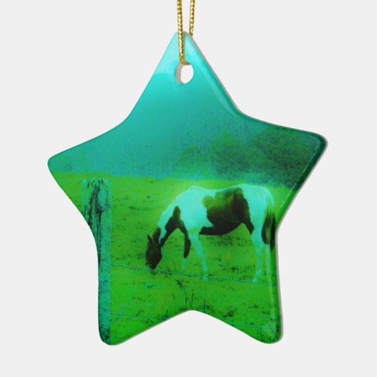 Blauwgroen nevel Reto gekleurde verf pony Paard Keramisch Ornament (Links)