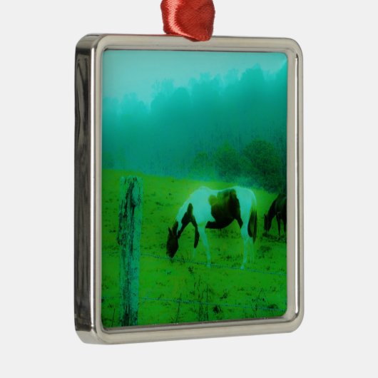 Blauwgroen nevel Reto gekleurde verf pony Paard Metalen Ornament (Rechts)