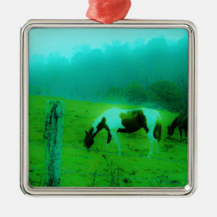 Blauwgroen nevel Reto gekleurde verf pony Paard Metalen Ornament