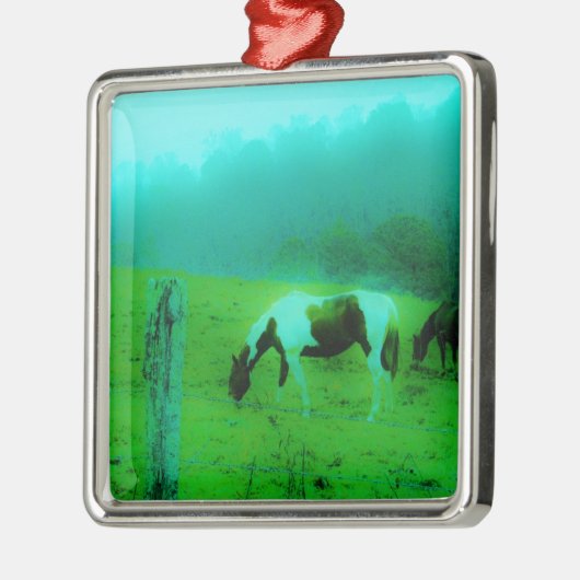 Blauwgroen nevel Reto gekleurde verf pony Paard Metalen Ornament (Links)