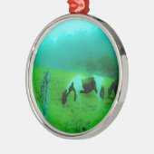 Blauwgroen nevel Reto gekleurde verf pony Paard Metalen Ornament (Links)