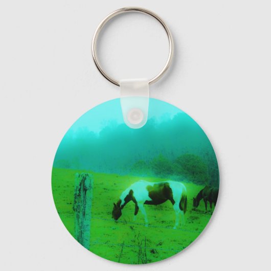 Blauwgroen nevel Reto gekleurde verf pony Paard Sleutelhanger (Voorkant)
