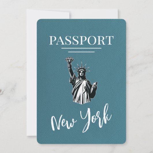 Blauwgroen New York City Passport bruiloft Kaart (Achterkant)