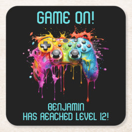 Blauwgroen Niveau Omhoog Videospelletje Kartonnen Onderzetters