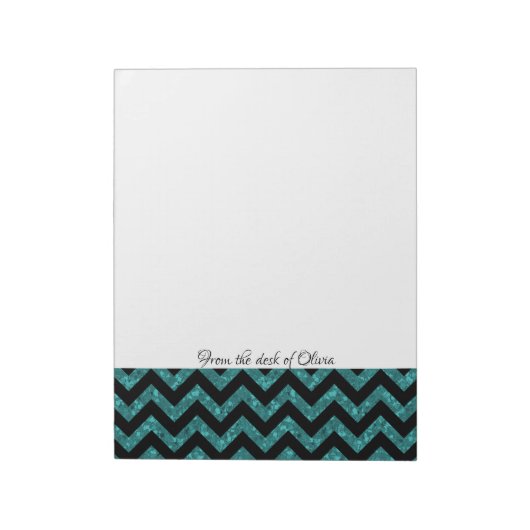 Blauwgroen Notitieblok Glitter Chevron (Linkerzijde)