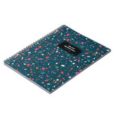 Blauwgroen Notitieboek Blue Terrazzo met naam en o (Linkerzijde)