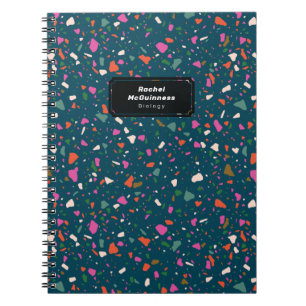 Blauwgroen Notitieboek Blue Terrazzo met naam en o