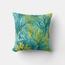 Blauwgroen Oceaan Zeewier Koraal Beachy Nautisch Kussen