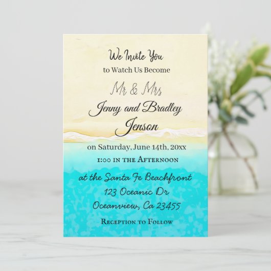  Blauwgroen oceaankust met hooggeachte bruiloft Kaart (Staand voorkant)