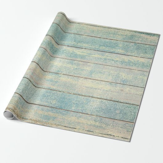 Blauwgroen Ocean Beach Champaign Wood Rustic Cadeaupapier (Uitgerold)