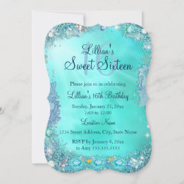 Blauwgroen Ocean Jewel Sweet 16 Birthday Party 2 Kaart