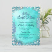 Blauwgroen Ocean Jewel Sweet 16 Birthday Uitnodigi Kaart (Staand voorkant)