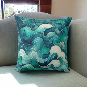 Blauwgroen Ocean Waves Beach House Kussen
