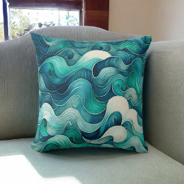 Blauwgroen Ocean Waves Beach House Kussen