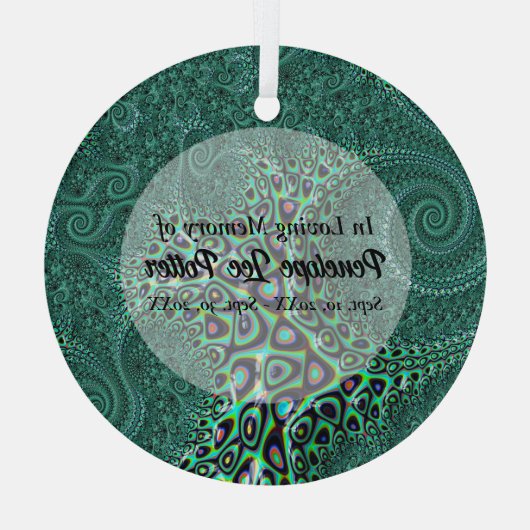 Blauwgroen Octopus Fractal Memorial Keepomwille Su Glas Ornament (Achterkant)