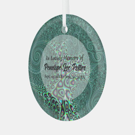 Blauwgroen Octopus Fractal Memorial Keepomwille Su Glas Ornament (Voorkant links)