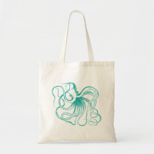 Blauwgroen  octopus illustratie tote bag