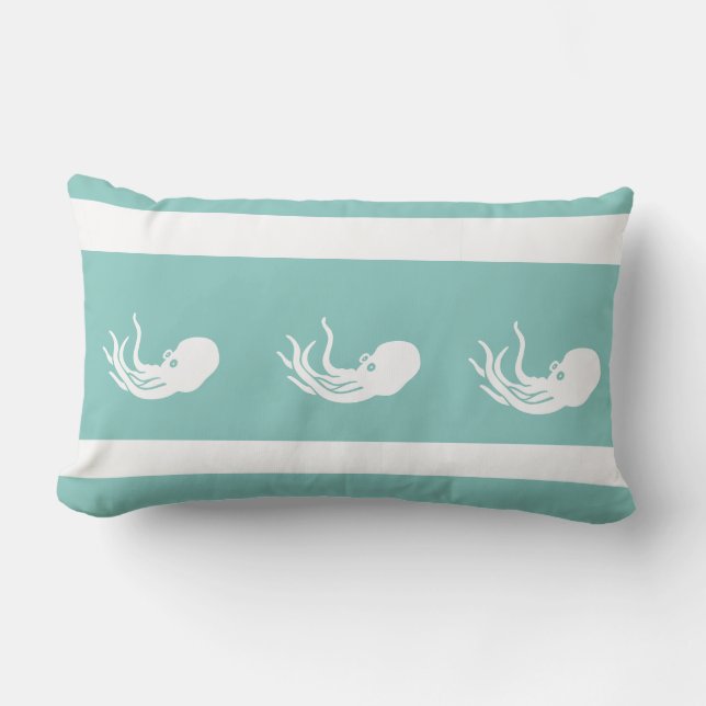 Blauwgroen octopus/inktvis, tong op witte PILLOW Buitenkussen (Voorkant)