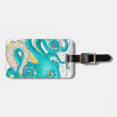 Blauwgroen Octopus Nautical Map Waterverf Bagagelabel (Voorkant horizontaal)