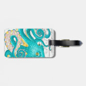 Blauwgroen Octopus Nautical Map Waterverf Bagagelabel (Achterkant horizontaal)