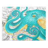 Blauwgroen Octopus Nautical Map Waterverf Notitieblok (Voorkant)