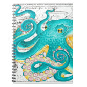 Blauwgroen Octopus Nautical Map Waterverf Notitieboek (Voorkant)