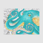 Blauwgroen Octopus Nautical Map Waterverf Tissuepapier (Voorkant)