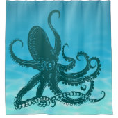 Blauwgroen Octopus Ocean Water Achtergrond Douchegordijn (Voorkant)
