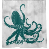 Blauwgroen octopus op Antiek achtergrond Douchegordijn (Voorkant)