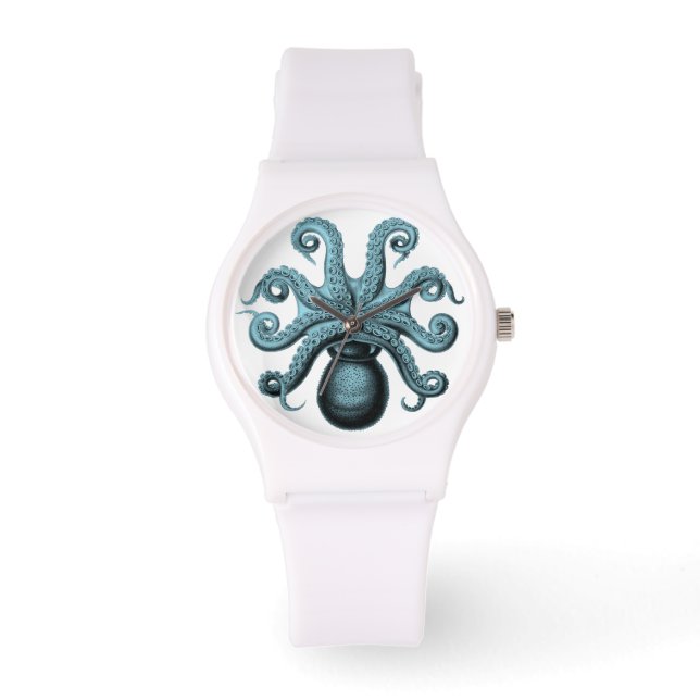 Blauwgroen Octopus op Horloge (Voorkant)