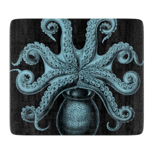 Blauwgroen octopus op snijvlak snijplank (Voorkant)