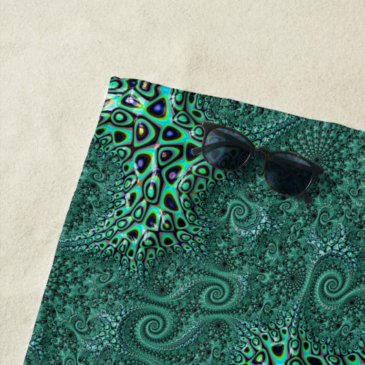 Blauwgroen octopus-spiraalvormige tinacles Fractal Strandlaken (In situ)