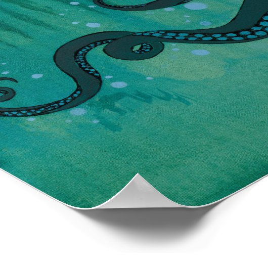 Blauwgroen Octopus Tentacles Acrylverf Poster (Hoek)