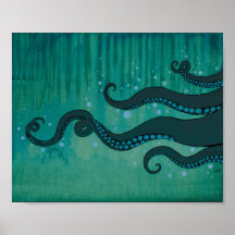 Blauwgroen Octopus Tentacles Acrylverf Poster
