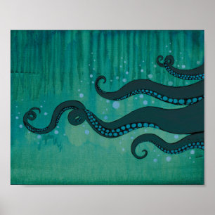 Blauwgroen Octopus Tentacles Acrylverf Poster