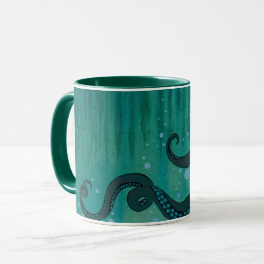 Blauwgroen Octopus Tentacles Mok (Voorkant links)