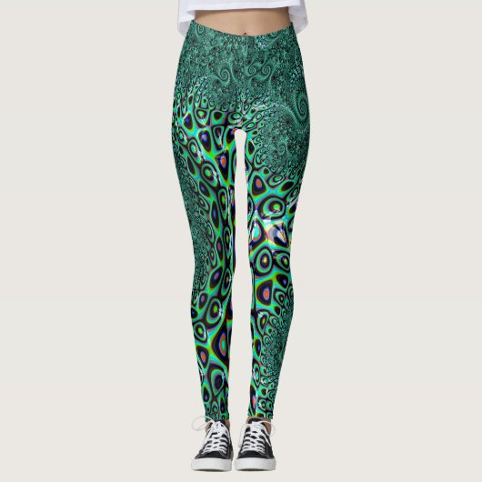 Blauwgroen octopus Tentacles Steampunk Style Fract Leggings (Voorkant)