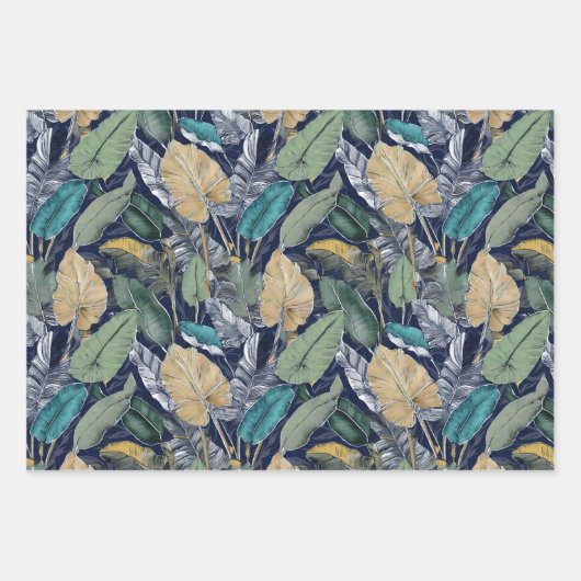 Blauwgroen Oerwouden bladeren inpakpapier (Voorkant 3)