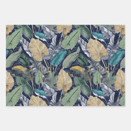 Blauwgroen Oerwouden bladeren inpakpapier (Voorkant 2)