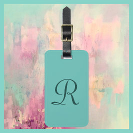 Blauwgroen of KIES UW KLEUR Monogram Minimalistisc Bagagelabel